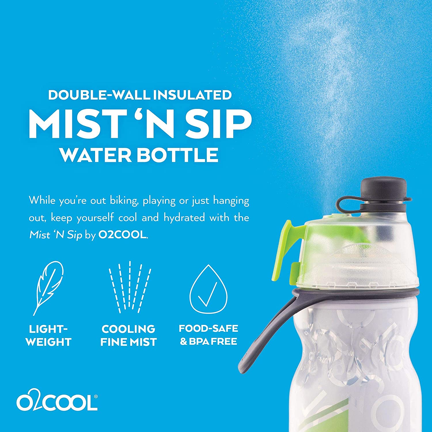 O2COOL Arctic Squeeze Mist 'N Sip Insulated Water Bottle 20oz