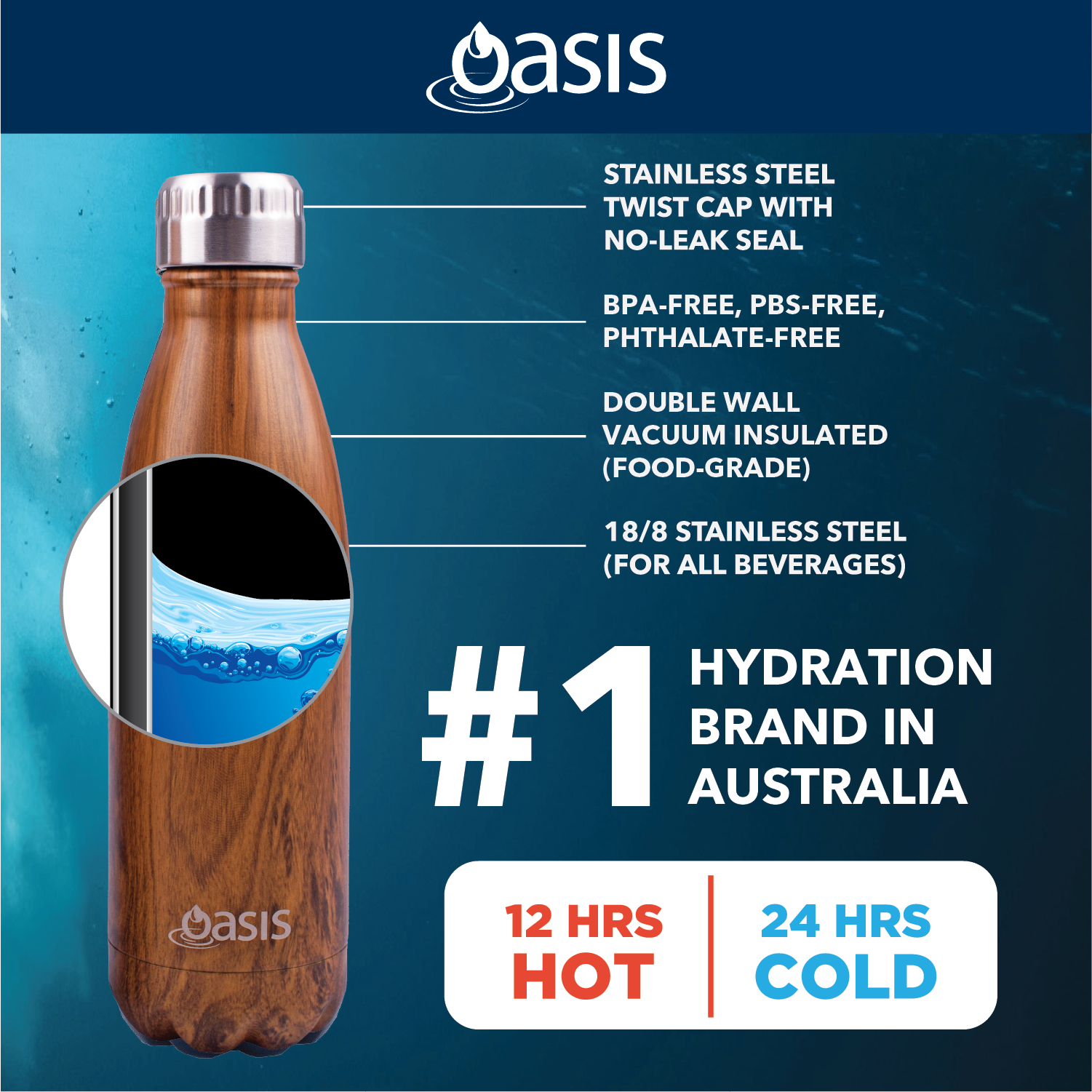 Oasis Stainless Steel Insulated Water Bottle 350ML (Plain)