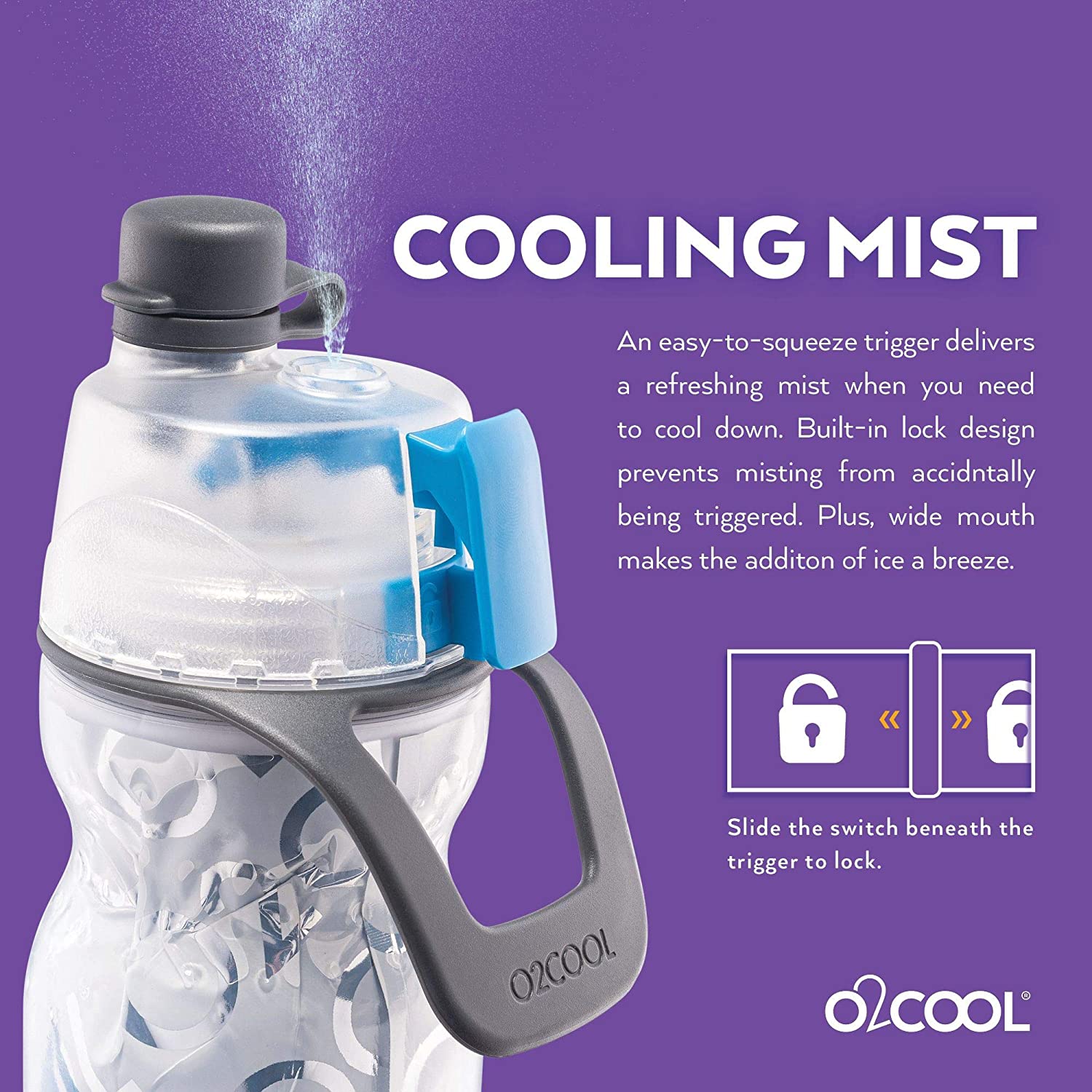 O2COOL Arctic Squeeze Sw Mist 'N Sip Insulated Water Bottle 20oz with Lock & Mount