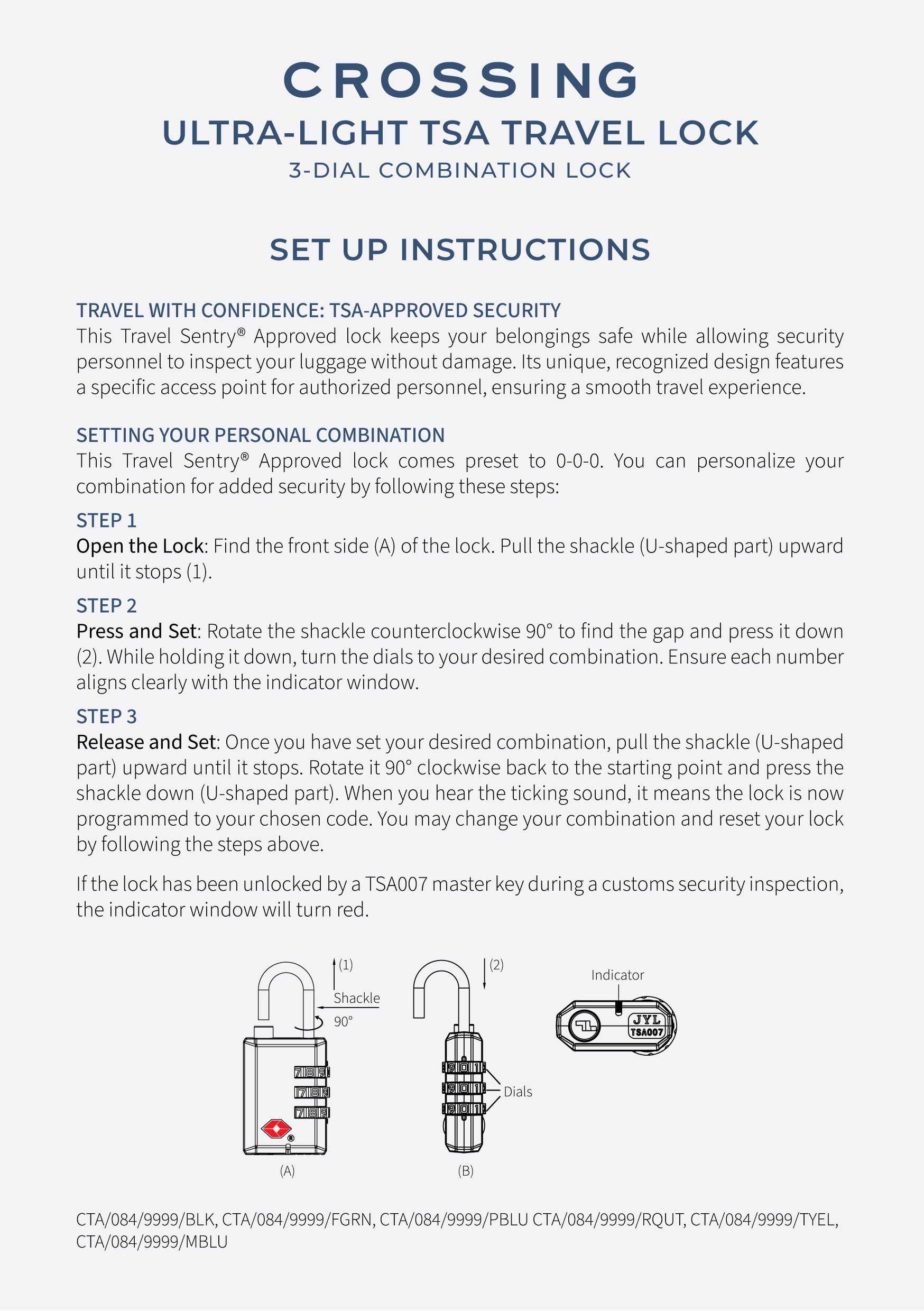 Crossing Ultra-Light TSA 3-Dial Travel Lock