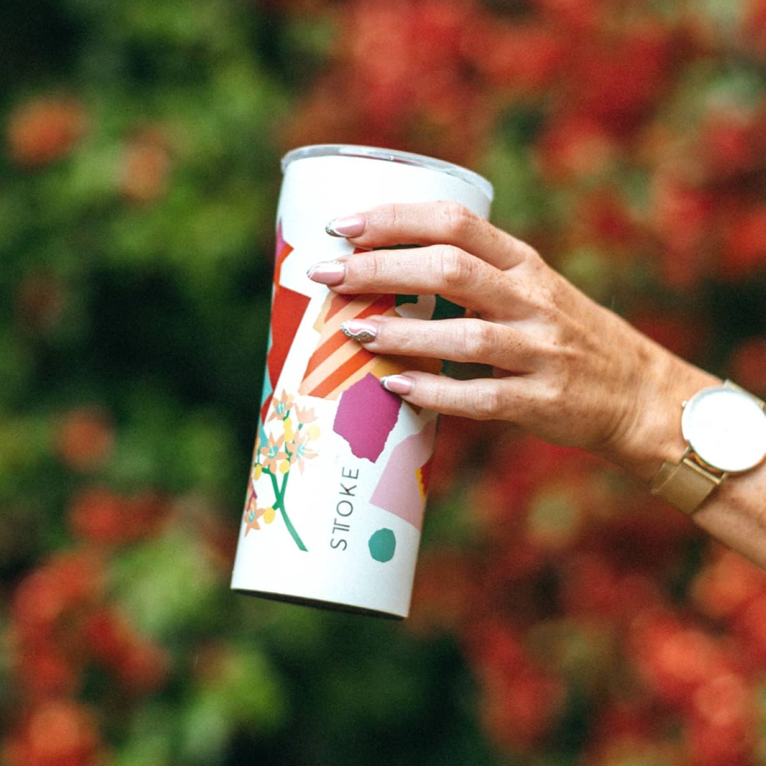 STTOKE Leah Summer Blooms Leakproof Ceramic Insulated Cup