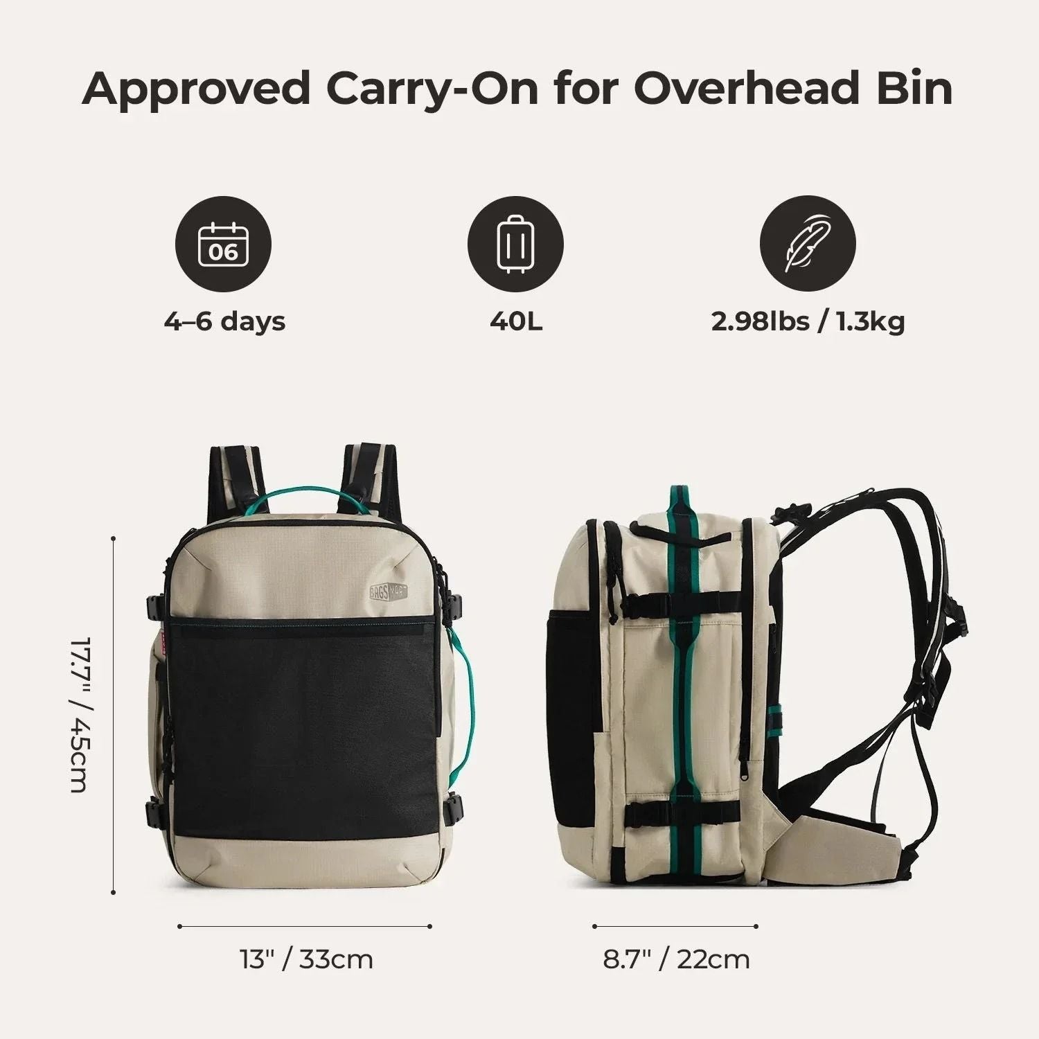 Bagsmart Blast Pro Quick Access Carry On Travel Backpack 40L