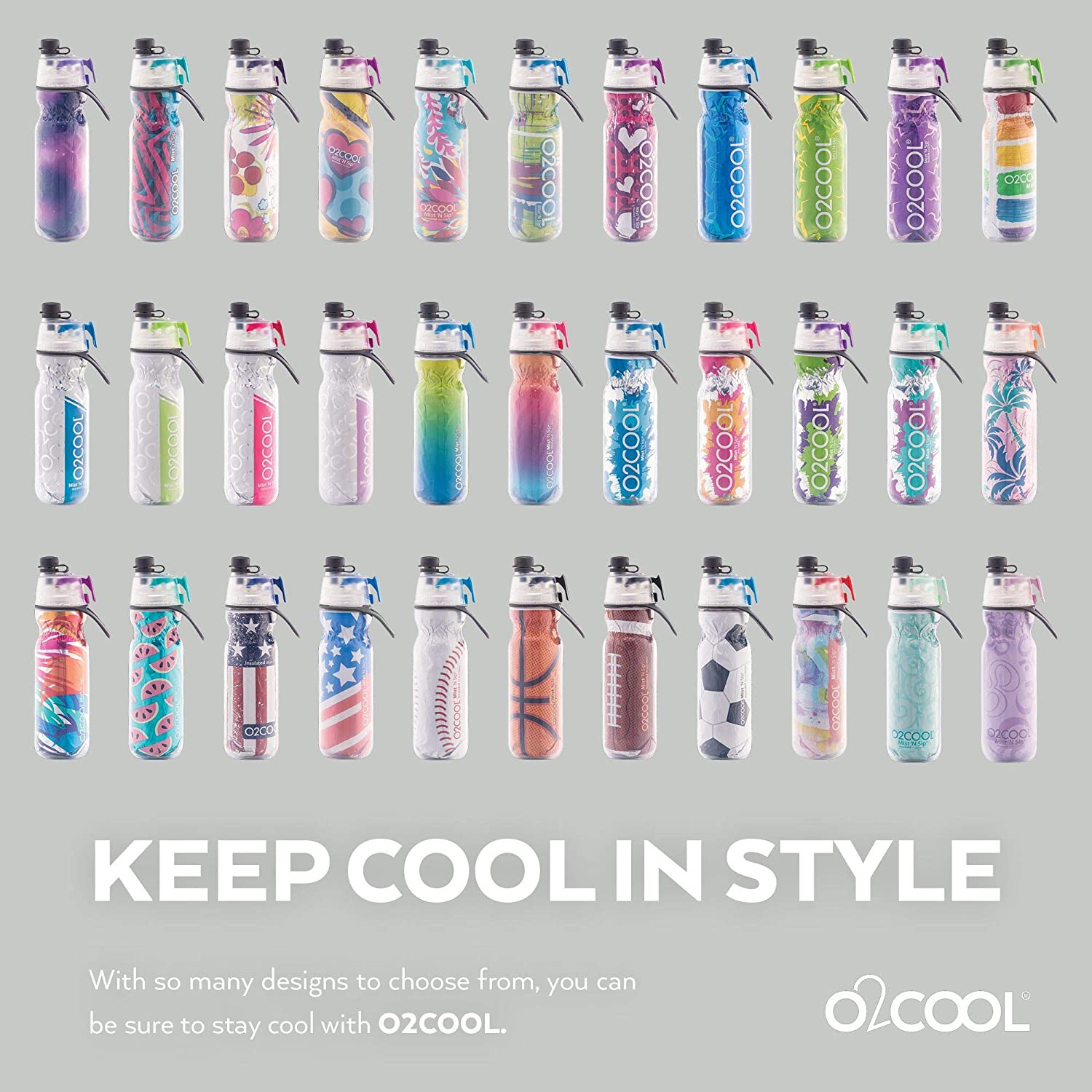 O2COOL Arctic Squeeze Sw Mist 'N Sip Insulated Water Bottle 20oz with Lock & Mount