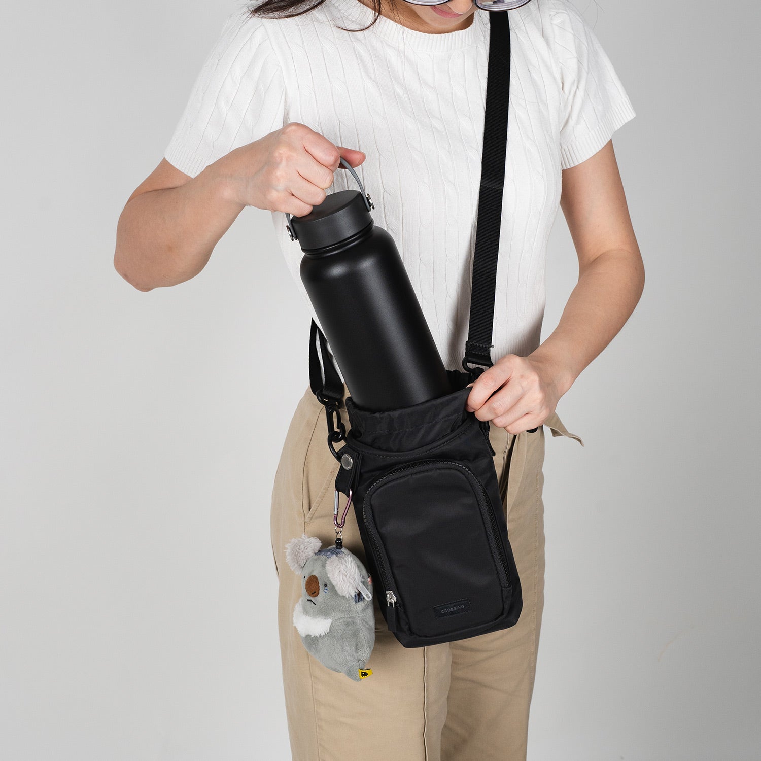 Crossing Water Bottle Crossbody Bag With  Front Pocket 2L
